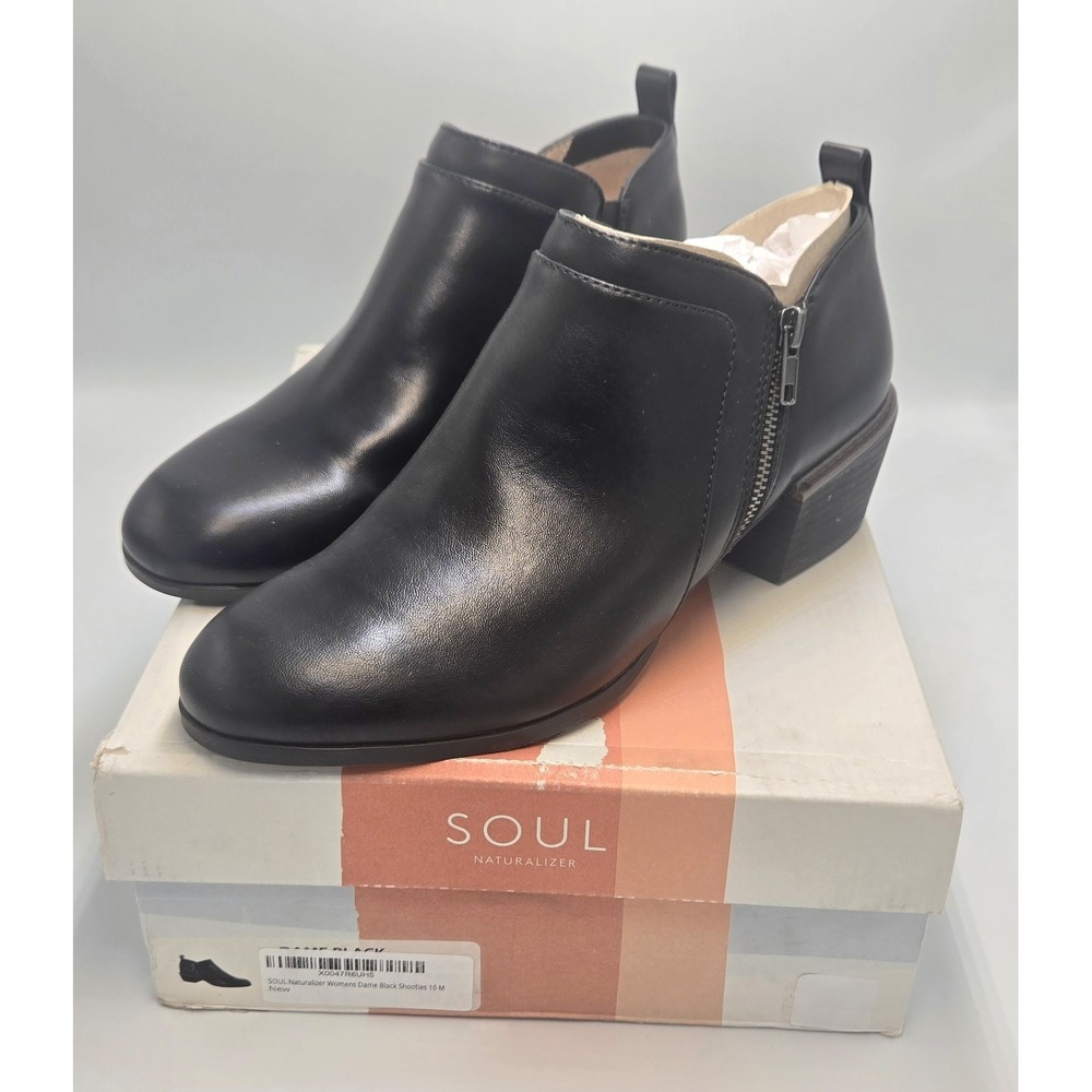 Soul Naturalizer Women's Black Dame Size 10M ‎ Shooties Zip Stretch Stacked heel